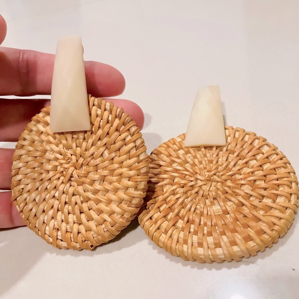 Natural Woven rattan straw raffia bold earrings